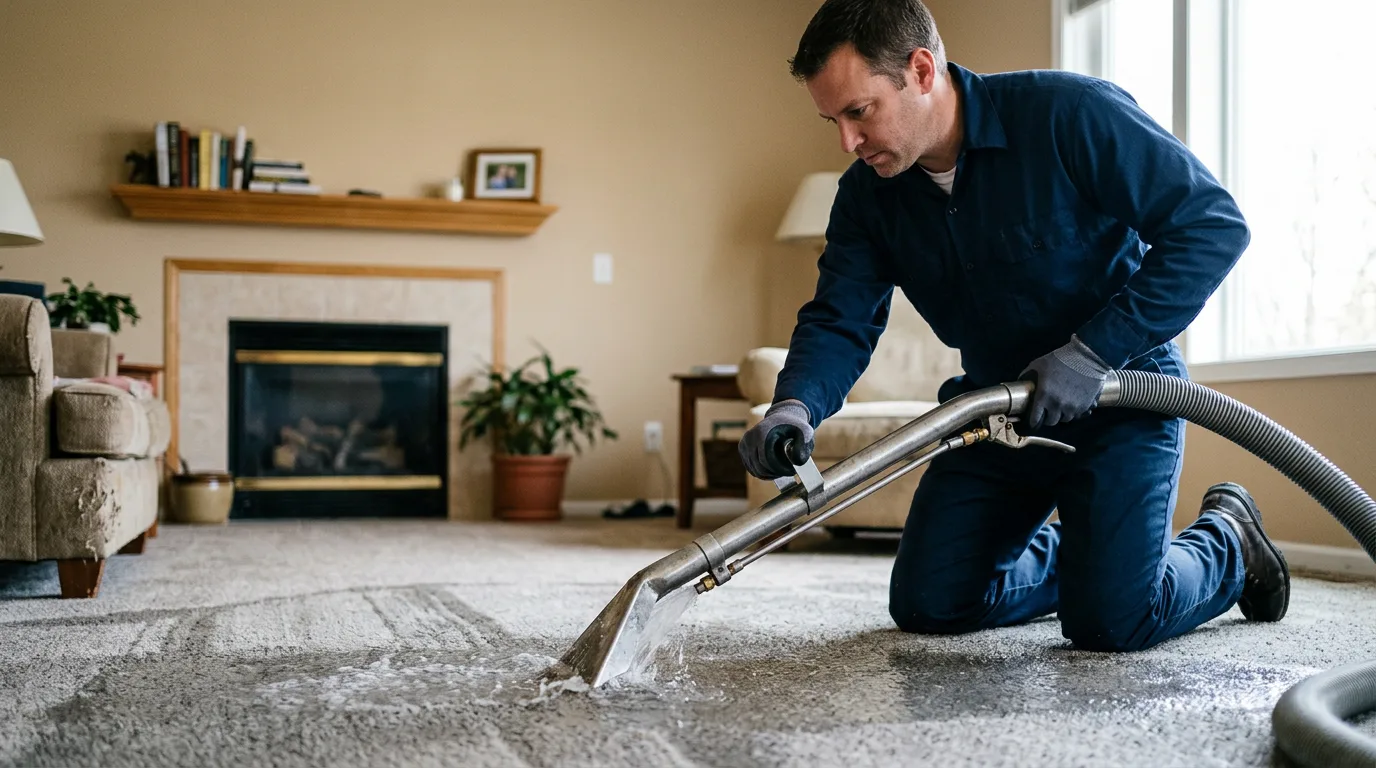 Water damage restoration technician working near Stanhope, NJ